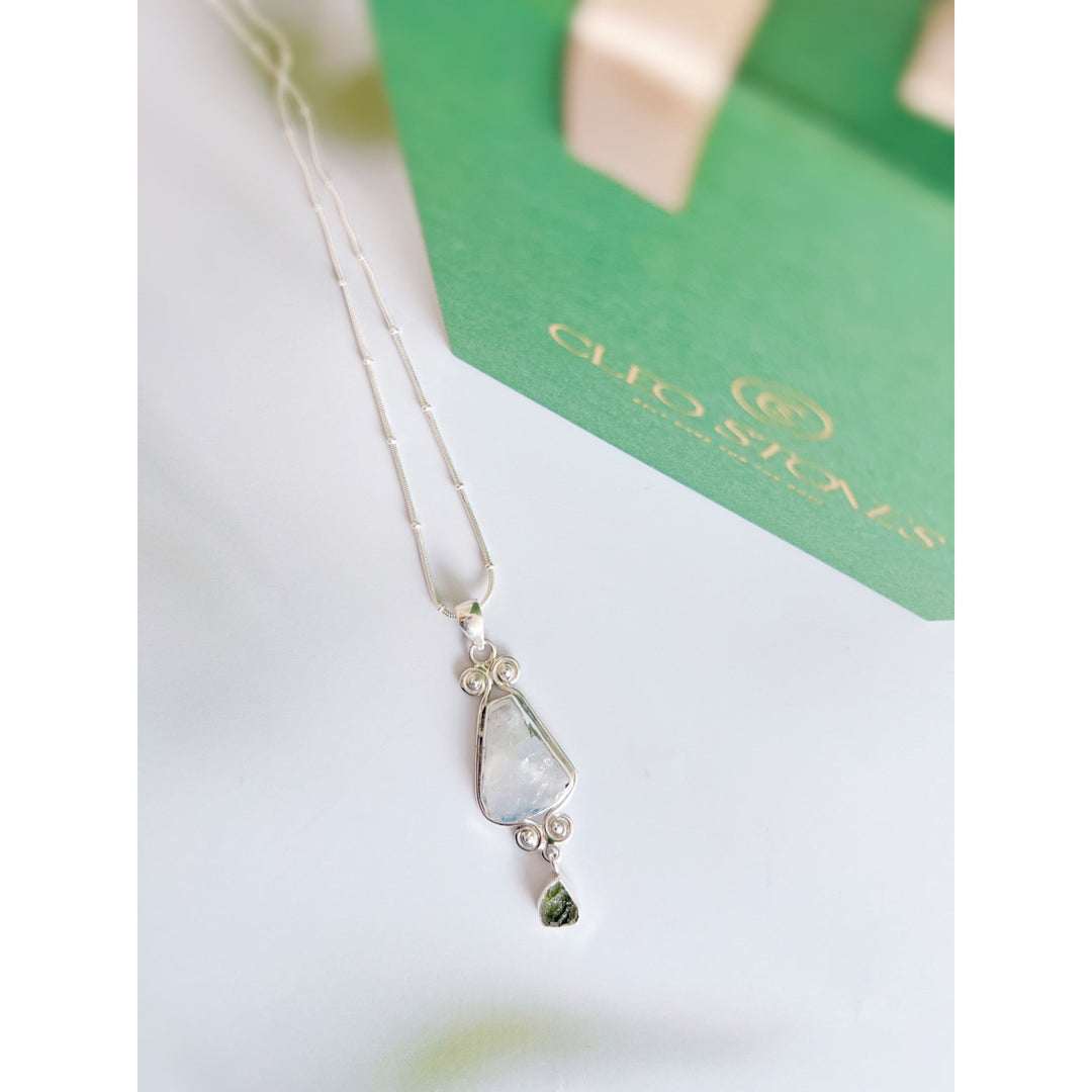 Moonstone and Moldavite Pendant