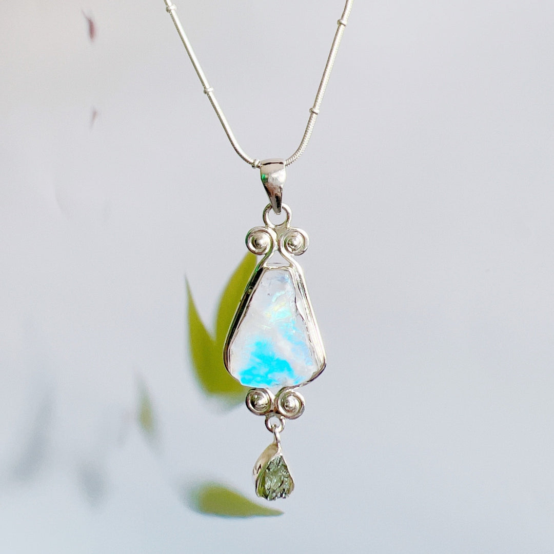 Moonstone and Moldavite Pendant