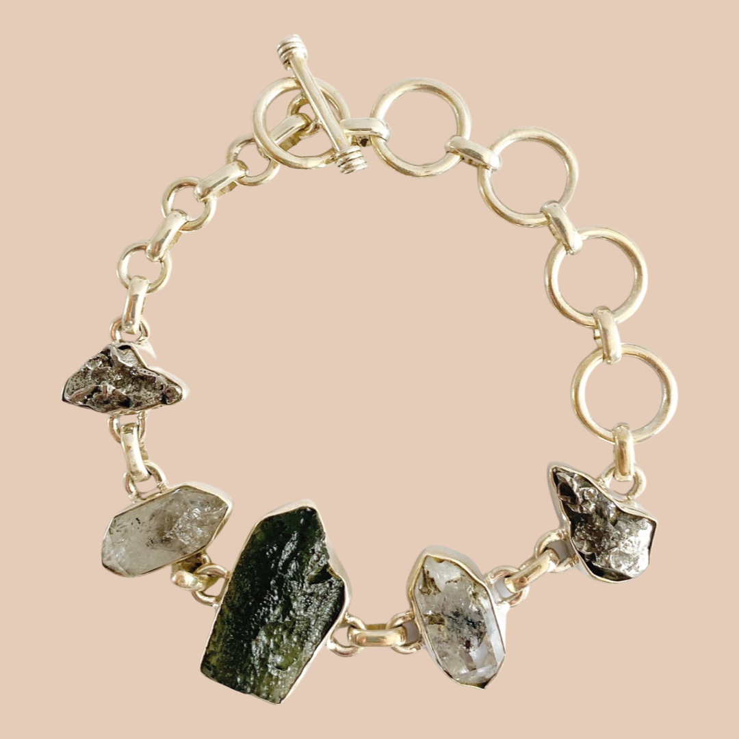 Moldevite, Herkimer Diamond & Meteorite Campo Del Cielo Bracelet