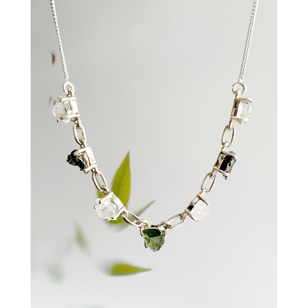 Moldavite, Herkimer Diamond & Meteorite Campo Del Cielo Necklace