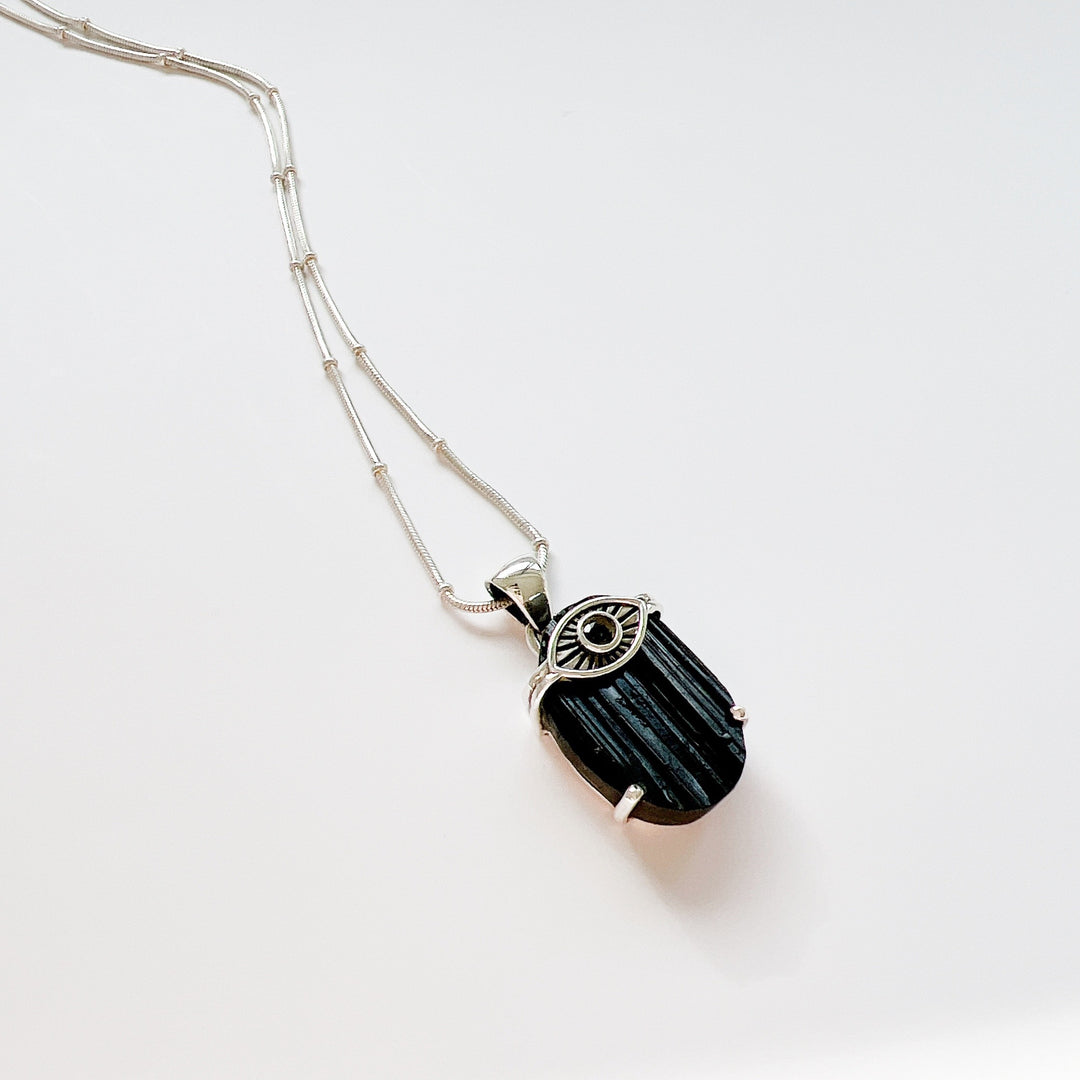 Moldavite & Black Tourmaline Pendant