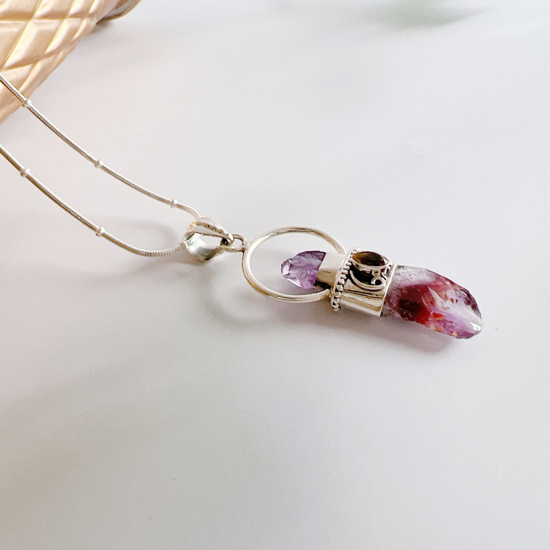 Super Seven Cacoxenite Slice & Citrine Pendant