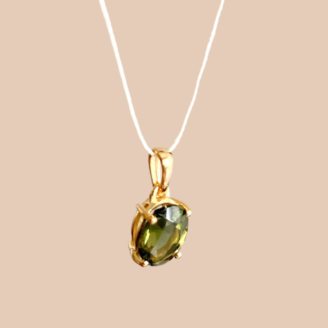 Moldavite Gold Vermeil Faceted  Pendant