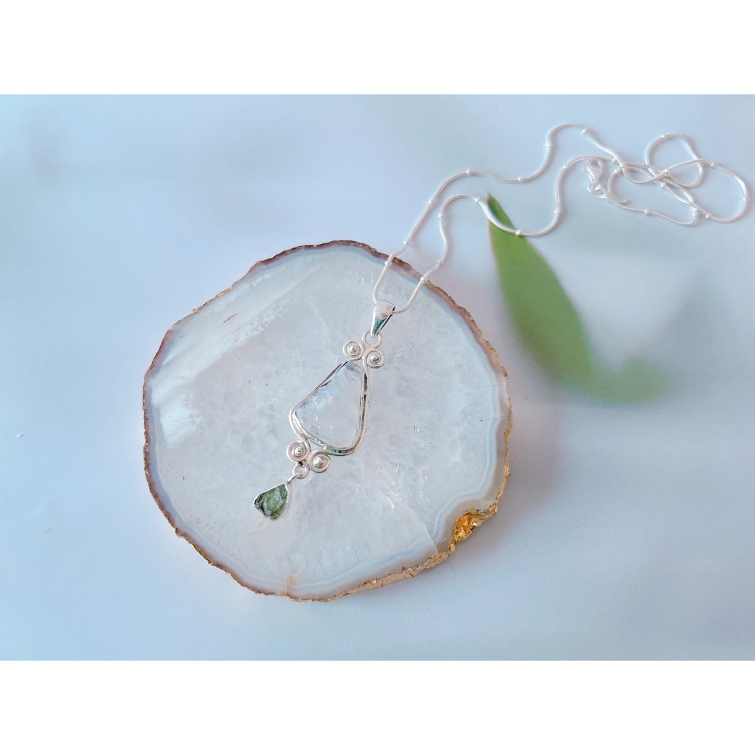 Moonstone and Moldavite Pendant